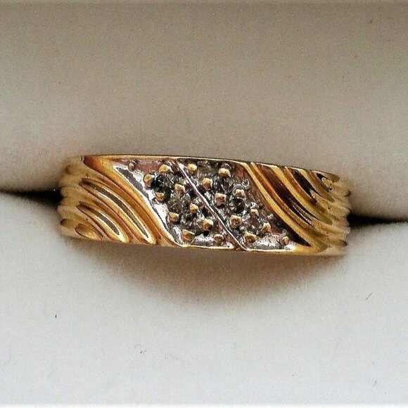 Vintage Designer Solid 14K Yellow Gold Diamond Cluster Wedding RING BAND P - Picture 2 of 9